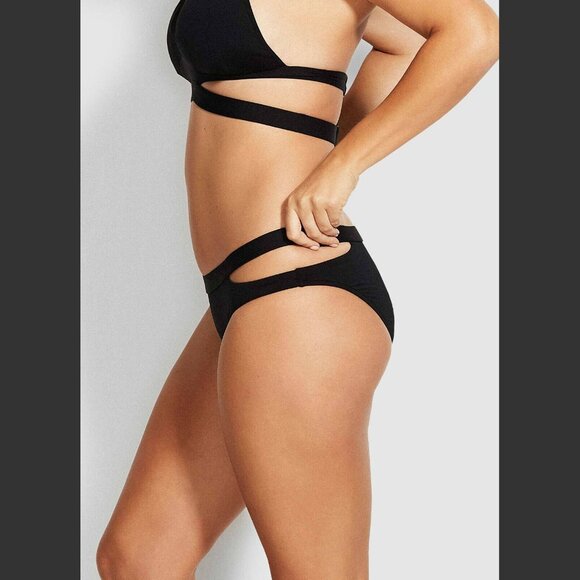 NWT SEAFOLLY COLLECTIVE SPLIT BAND 2 PIECE BLACK SURFER GLAM BIKINI SIZE 8 - Picture 5 of 14